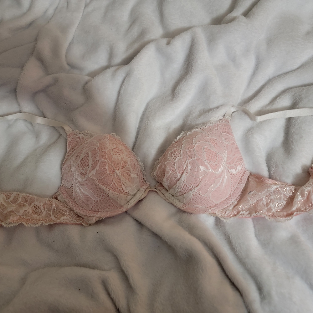 Vicroria's Secret Shimmer Lace Push Up Bra in Pink Size 34B